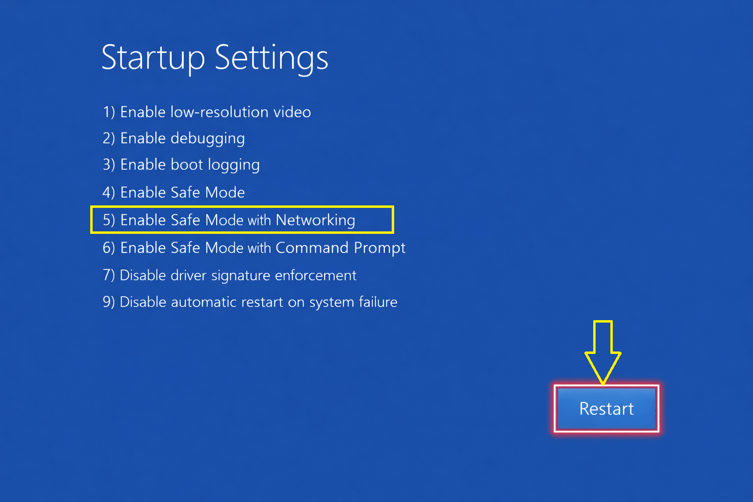 Windows 11 Starteinstellungen für abgesicherten Modus