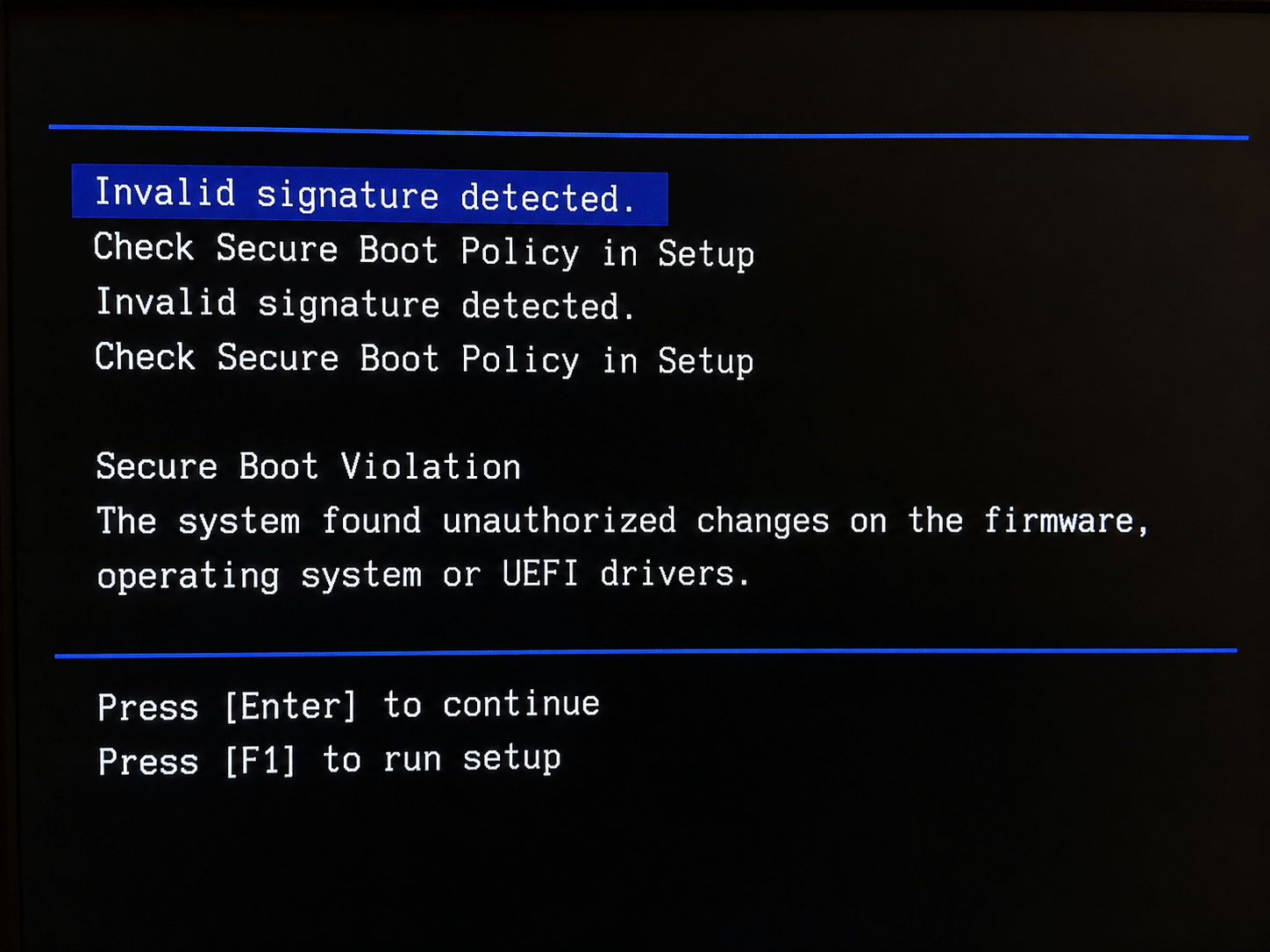 Secure Boot Violation Fehler