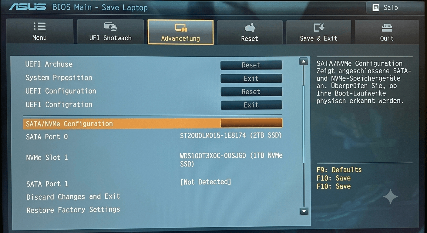 ASUS Laptop startet nur ins BIOS